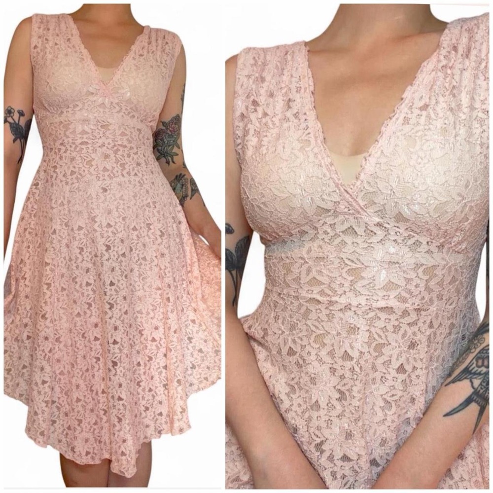 Free People Sheer Pink Lace Dress. Size small